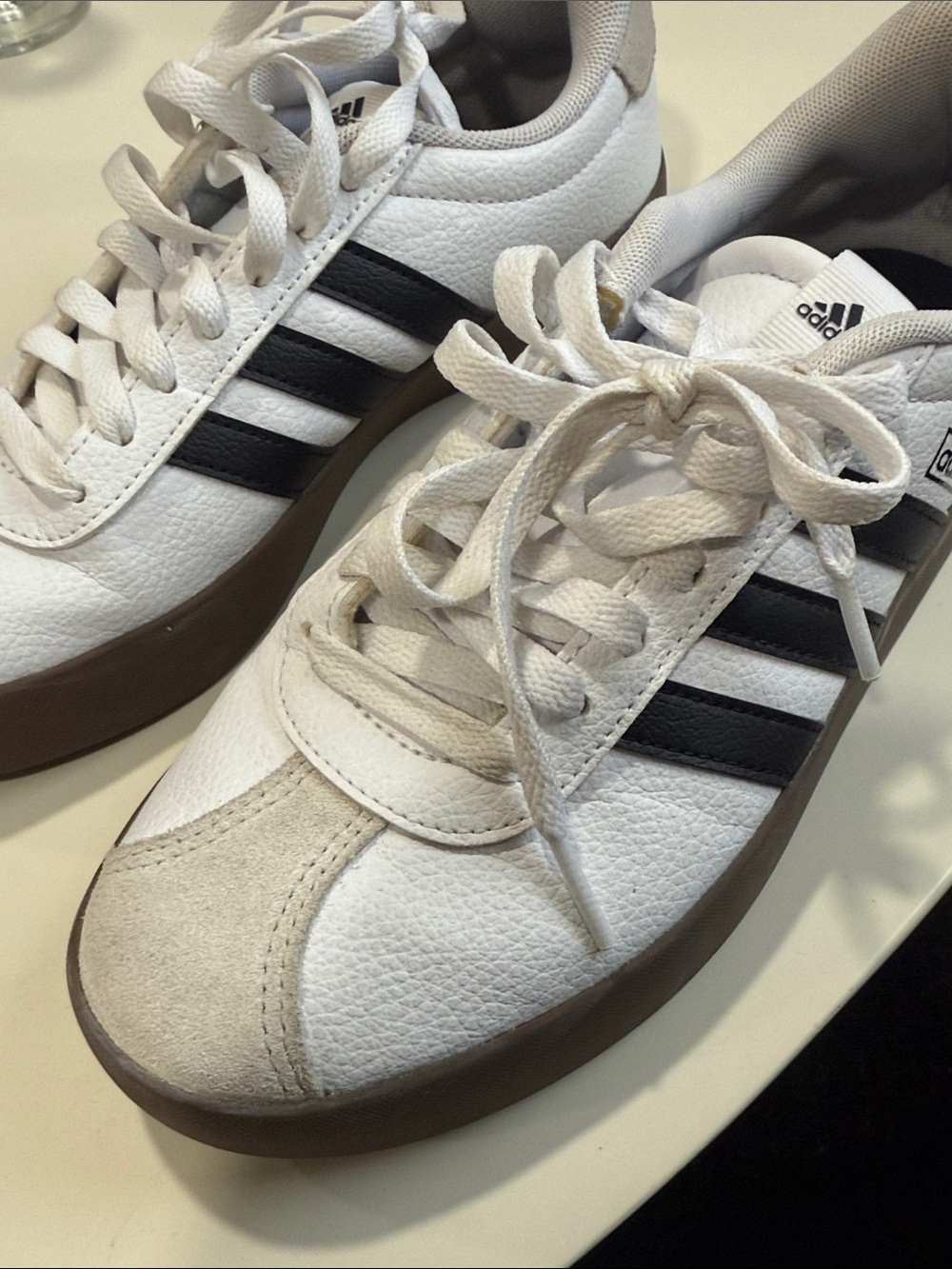 adidas White & Black Low-Top Sneakers with Brown Sole